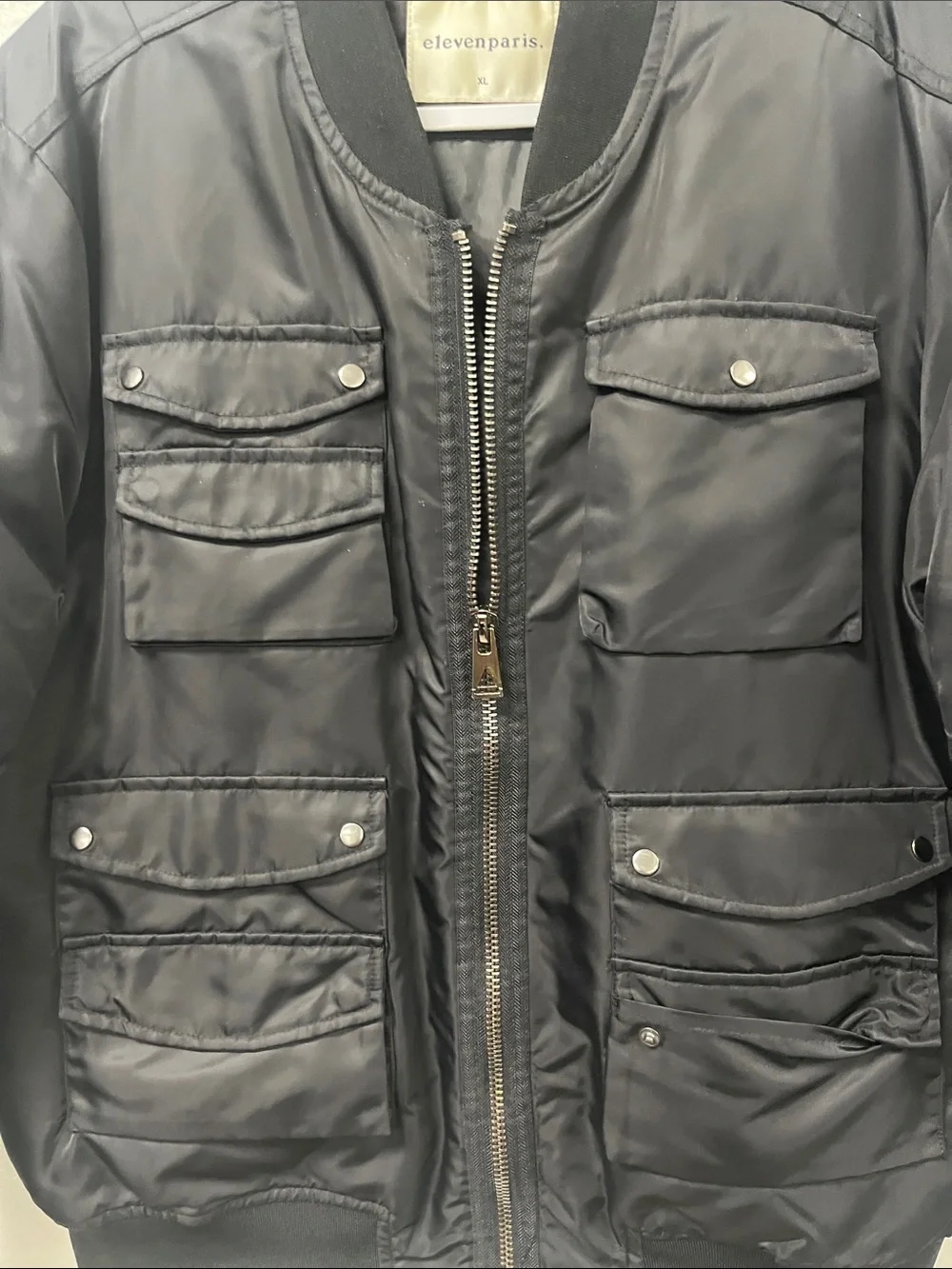Eleven Paris Black Utility Bomber Jacket with Multiple Pockets